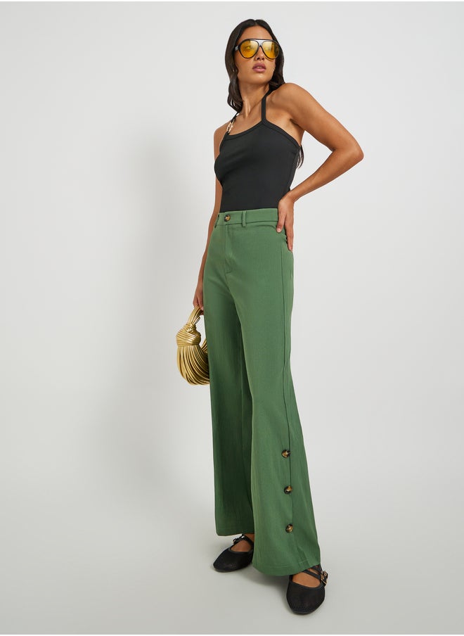 Take Two Solid Mid Rise Relaxed Fit Pants with Side Button Detail  - Image 1