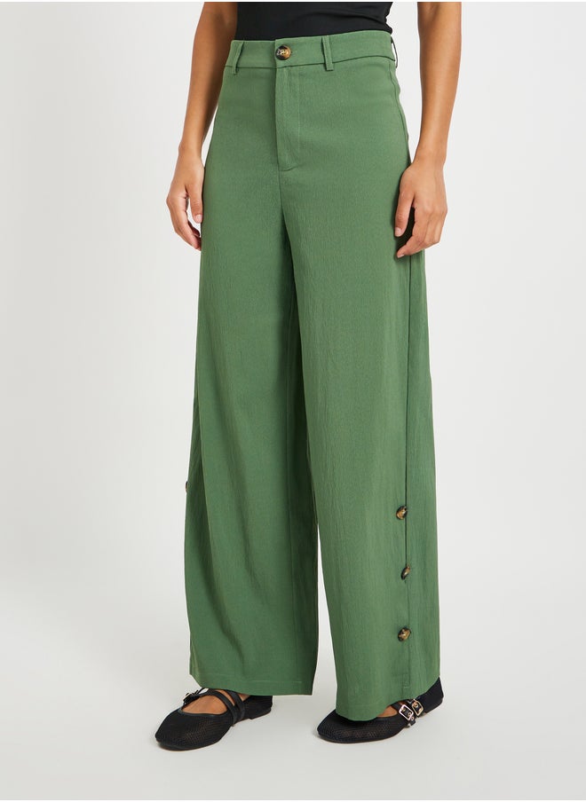 Take Two Solid Mid Rise Relaxed Fit Pants with Side Button Detail  - Image 2