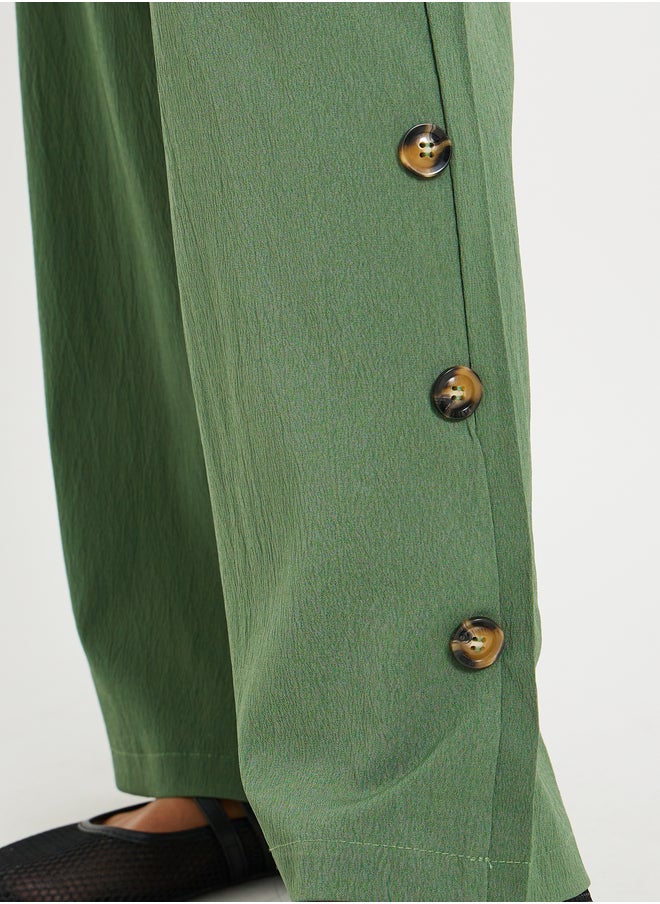 Take Two Solid Mid Rise Relaxed Fit Pants with Side Button Detail  - Image 3