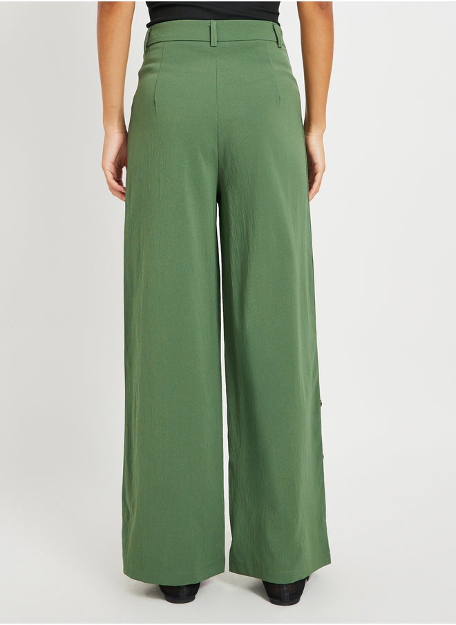 Take Two Solid Mid Rise Relaxed Fit Pants with Side Button Detail  - Image 4