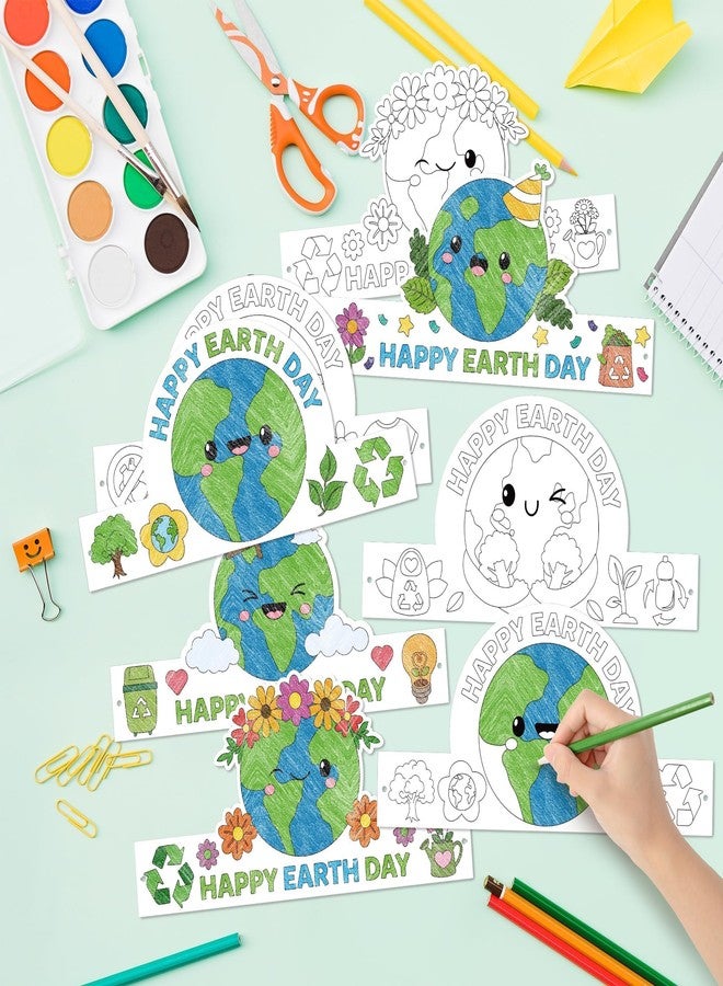 BkeeCten Earth Day Paper Crowns - 24 Pcs Color Your Own Save The Earth Day Paper Crowns Environmental Protection DIY Coloring Hat School Classroom Activity Paper Art Diy Craft Making Kit Party Favor - Image 4
