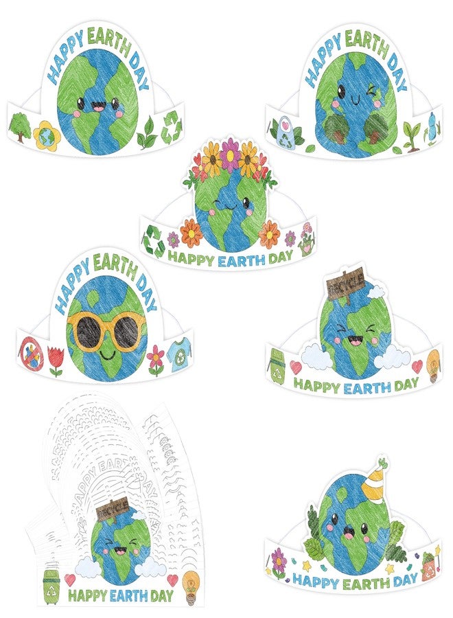 BkeeCten Earth Day Paper Crowns - 24 Pcs Color Your Own Save The Earth Day Paper Crowns Environmental Protection DIY Coloring Hat School Classroom Activity Paper Art Diy Craft Making Kit Party Favor - Image 1