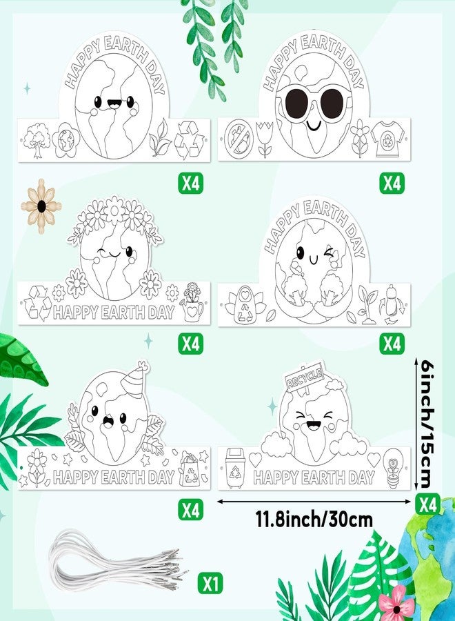 BkeeCten Earth Day Paper Crowns - 24 Pcs Color Your Own Save The Earth Day Paper Crowns Environmental Protection DIY Coloring Hat School Classroom Activity Paper Art Diy Craft Making Kit Party Favor - Image 2