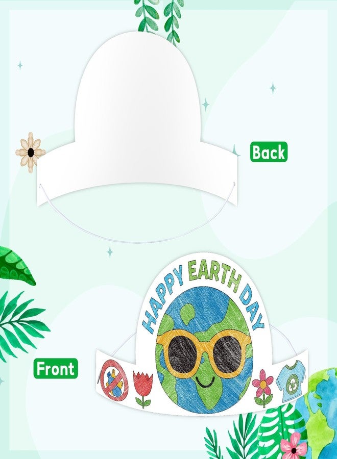 BkeeCten Earth Day Paper Crowns - 24 Pcs Color Your Own Save The Earth Day Paper Crowns Environmental Protection DIY Coloring Hat School Classroom Activity Paper Art Diy Craft Making Kit Party Favor - Image 3