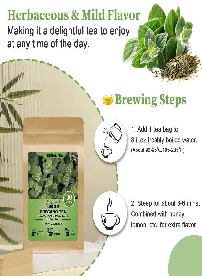 FullChea - Oregano Tea Bags, 30 Teabags, 2g/Bag - Premium Oregano Leaves - Non-GMO - Caffeine-Free - Support Digestion & Boost Immunity - Image 3