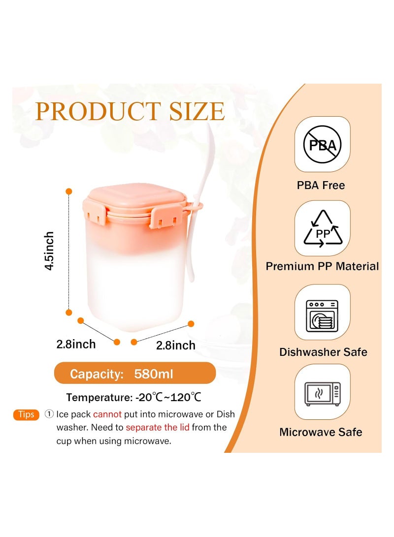 SOLARAE Overnight Oats Containers with lids and spoon, 2PCS Reusable Yogurt Parfait Cups with Ice Pack, Leak-proof Cereal Breakfast On The Go Cups, Large Capacity Plastic Dessert Cups (19oz Pink+Blue) - Image 3