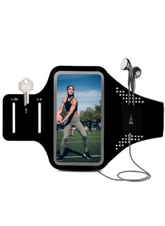 Running Phone Holder Sporting Cell Phone Armband for iPhone 15/14 Pro/ 14 Pro Max All Models up to 6.5" Phone Strap with Key pouch and Headphone slots Running Armband for Jogging Cycling Hiking
