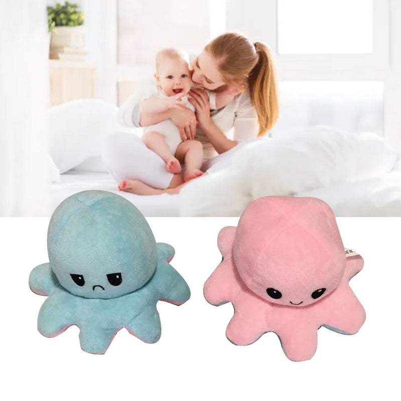 Reversible Animals Doll Double Sided Mood Flip Stuffed Animal Shape Face Flip Reversed Plush Toy Blue Pink 7.9in - Image 5