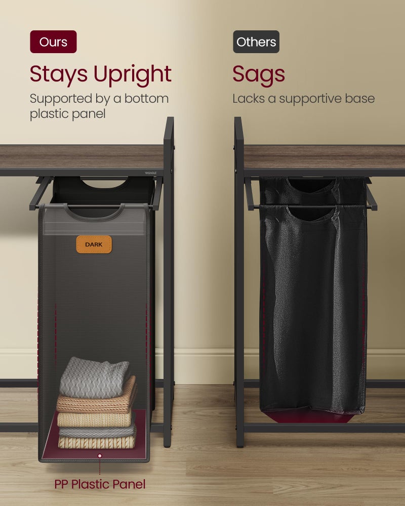 VASAGLE Laundry Hamper with 4 Compartments, 39.6 Gal. (150 L) Laundry Sorter, Rolling Laundry Cart with Shelves, Small Side Pockets, 6 Labels, Chestnut Brown, Ink Black and Dove Gray UBLH203B01 - Image 5