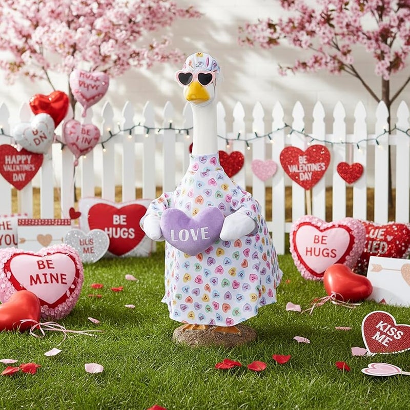 Cutecrop Valentine Porch Goose Outfits for 23 High Cement or Plastic Patriotic Pink Heart Goose Outfit Romantic Valentines Clothes Costume for Lawn Outdoor Yard Garden Outdoor Decor (Pink Plush) - Image 2