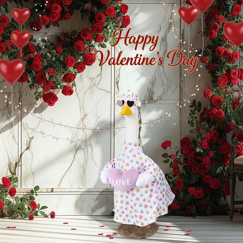 Cutecrop Valentine Porch Goose Outfits for 23 High Cement or Plastic Patriotic Pink Heart Goose Outfit Romantic Valentines Clothes Costume for Lawn Outdoor Yard Garden Outdoor Decor (Pink Plush) - Image 4