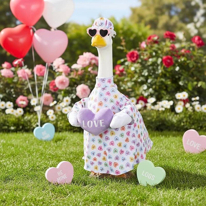 Cutecrop Valentine Porch Goose Outfits for 23 High Cement or Plastic Patriotic Pink Heart Goose Outfit Romantic Valentines Clothes Costume for Lawn Outdoor Yard Garden Outdoor Decor (Pink Plush) - Image 1