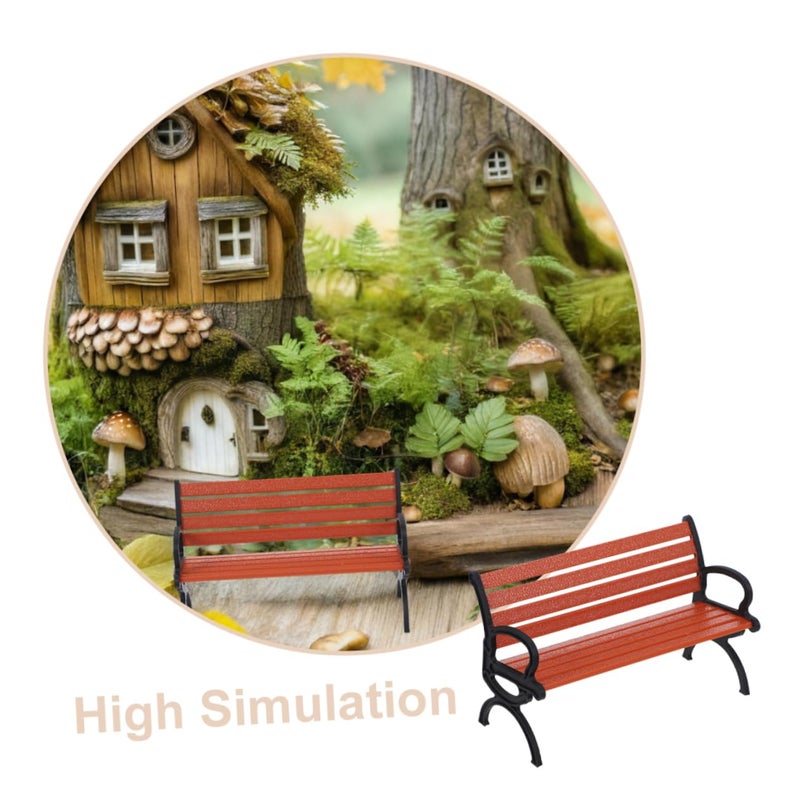 Miniature Park Bench 2Pcs Wooden Dollhouse Furniture for Fairy Garden Decor - Image 4
