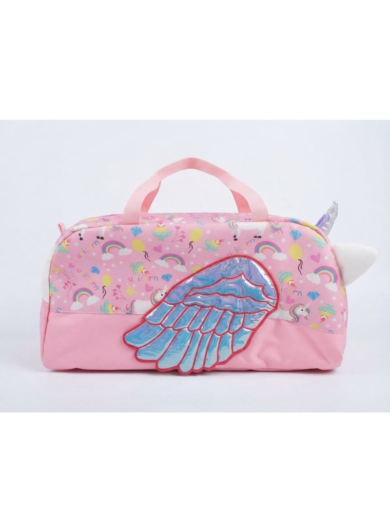 3D Pink Unicorn Kids & Baby Travel Duffle Bag (46x20x23 cm) | Multi-Function Baby Essentials Bag with Adjustable Shoulder Strap - Image 1