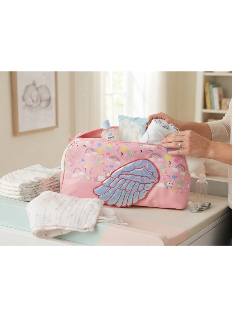 3D Pink Unicorn Kids & Baby Travel Duffle Bag (46x20x23 cm) | Multi-Function Baby Essentials Bag with Adjustable Shoulder Strap - Image 5