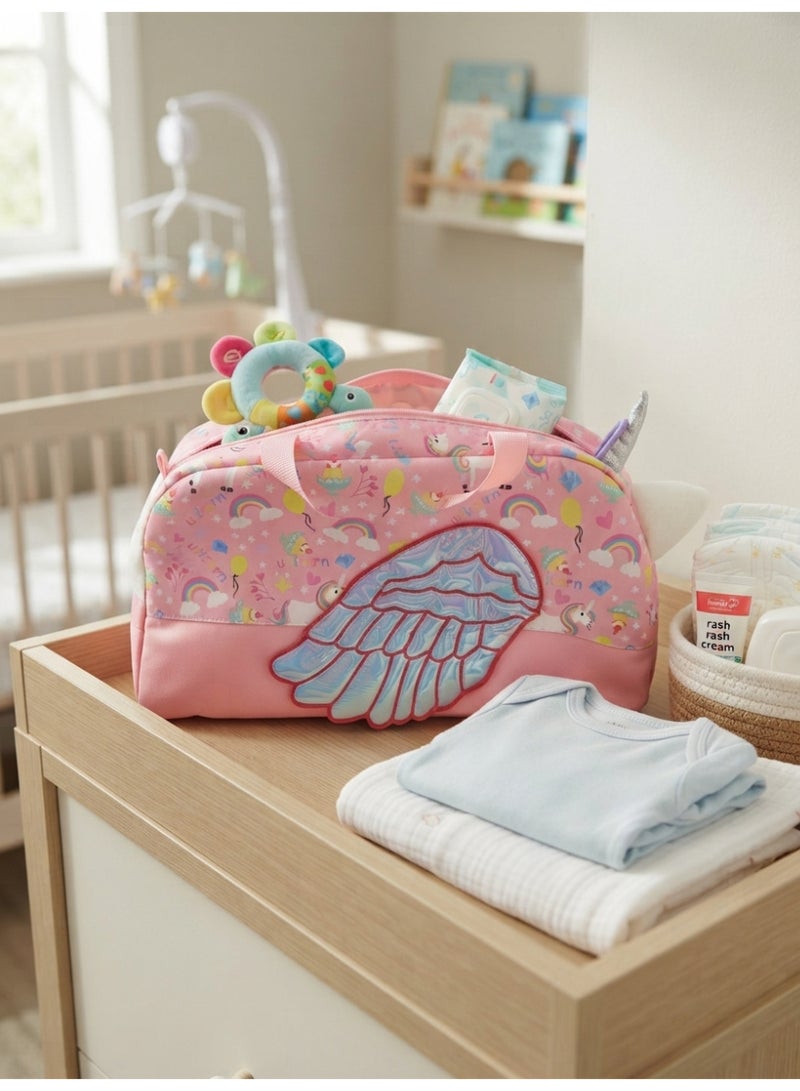 3D Pink Unicorn Kids & Baby Travel Duffle Bag (46x20x23 cm) | Multi-Function Baby Essentials Bag with Adjustable Shoulder Strap - Image 4