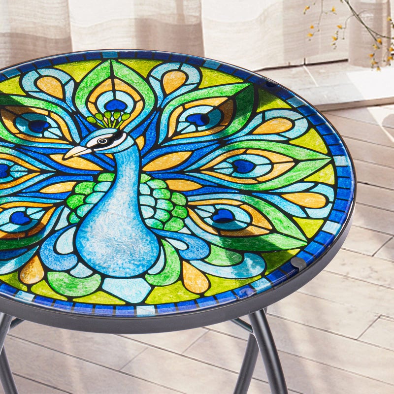 MUMTOP Outdoor Side Table - Small Mosaic Patio Tables, 14â€ Round Accent End Coffee Glass Plant Stand for Garden Living Room(Peacock) - Image 2