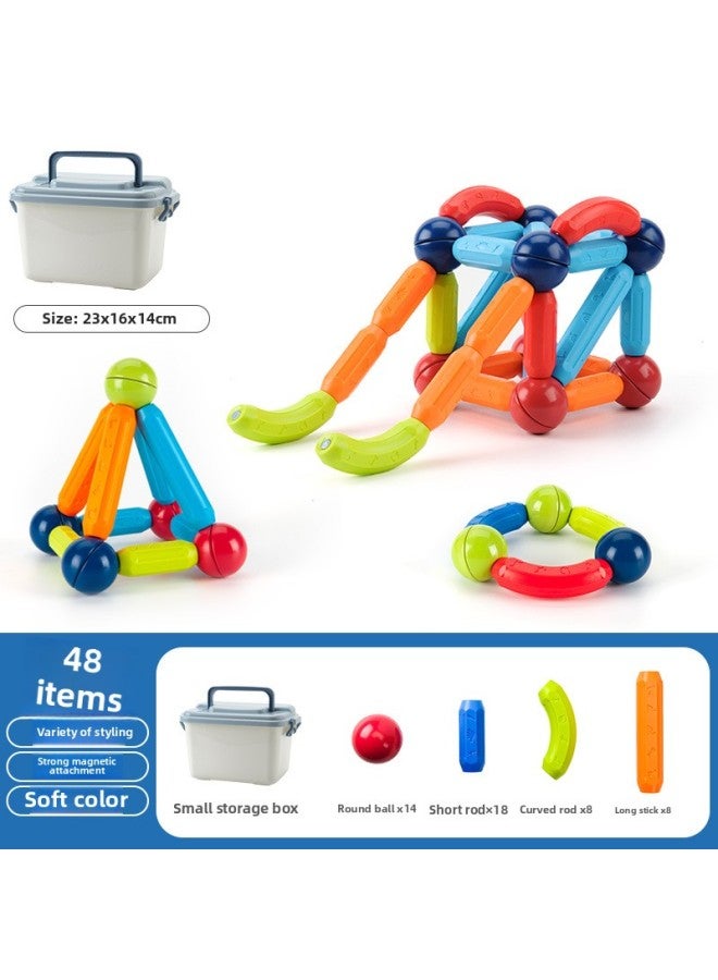 Variable Magnetic Bar Puzzle Early Education Magnet Toy Storage Box Assembled Strong Magnetic Children Building Blocks Wholesale-Color:Variety Magnetic Rod 48p Storage Box  - Image 1