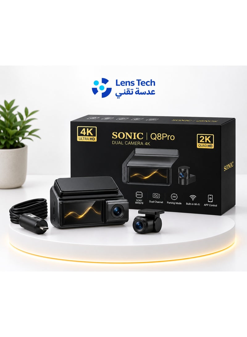 سونيك كاميرا مراقبة مزدوجة للسيارة Sonic Q8 Pro 4K – دقة 4K للأمام و2K للخلف مع نظام GPS 🚗📹 - Image 1
