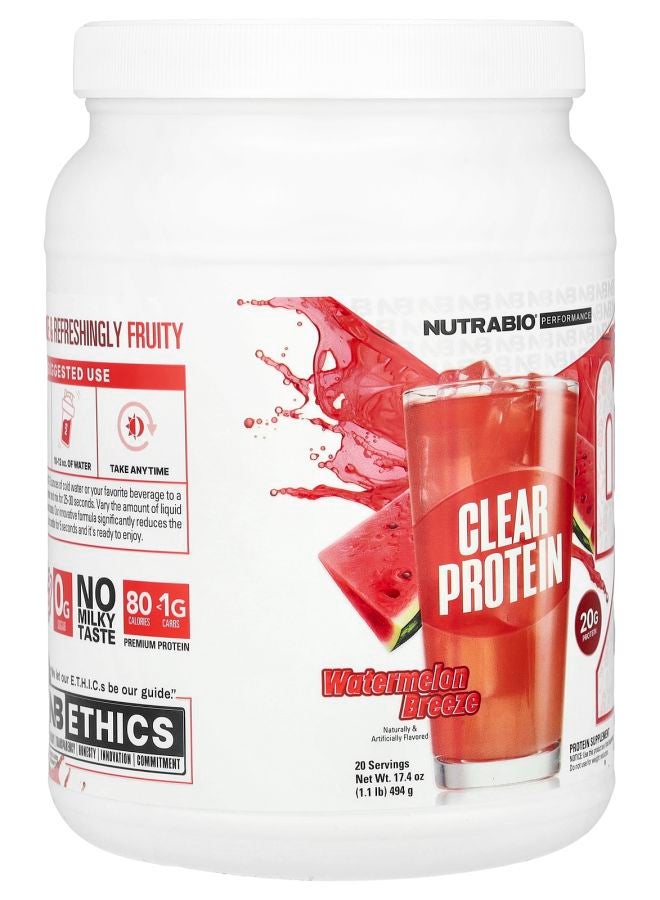 NutraBio Performance Clear Protein Watermelon Breeze 1.1 lb (494 g) - Image 2