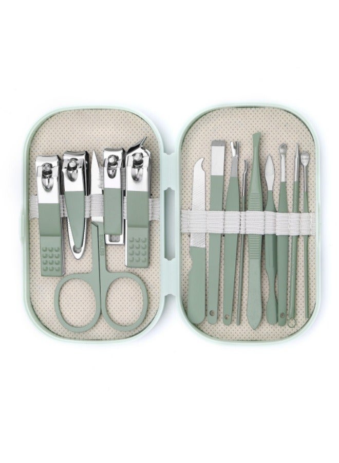 طقم مقصات أظافر 14 قطعة من الفولاذ المقاوم للصدأ طقم مانيكير مانيكير أظافر فن الأظافر أخضر - Image 1