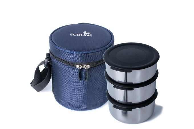 V3 STAINLESS STEEL LUNCH BOX CAPACITY 1100 ML(2 CONTAINERS 400ML, 1 CONTAINER 300ML) BLUE