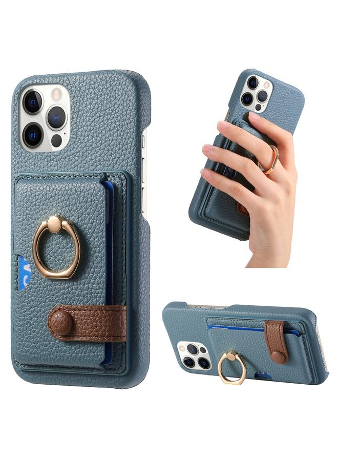 زبون جراب لهاتف iPhone 12 Pro مصنوع من جلد الليتشي مع حافة زيتية وغطاء خلفي للبطاقة - Image 1