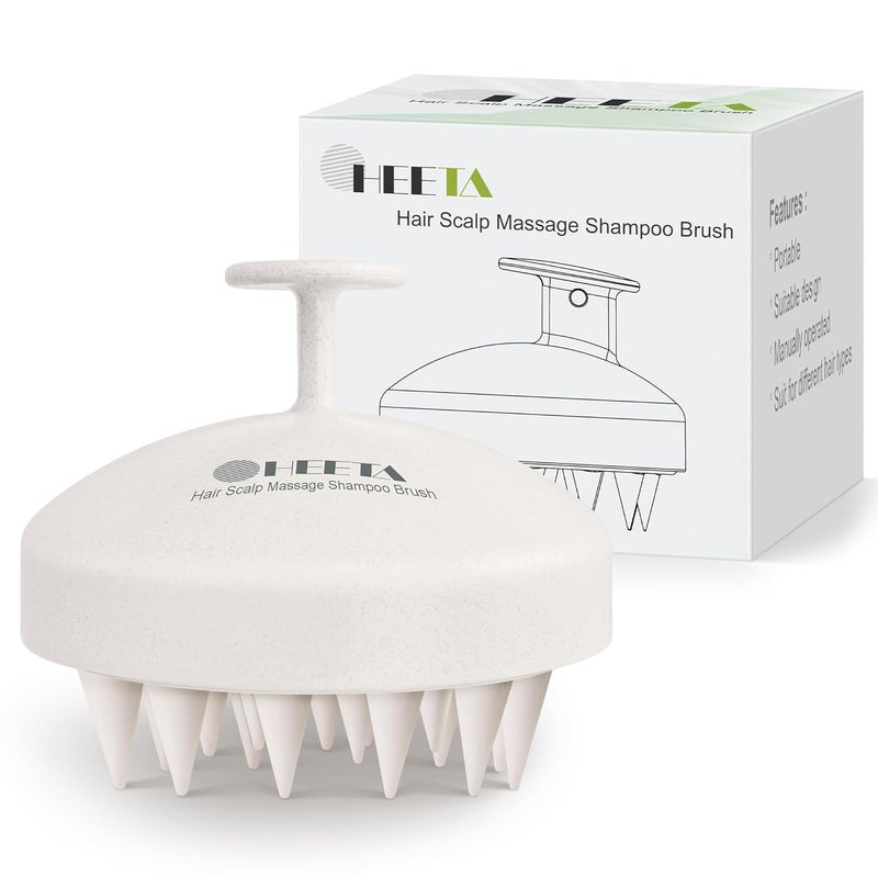 HEETA Scalp Scrubber Shampoo Brush Scalp Care Massager Tool for Hair Growth with Soft Silicone Bristles for Dandruff Removal Wet Dry Hair Women Men Kids Pets Fit All Hair Types Beige