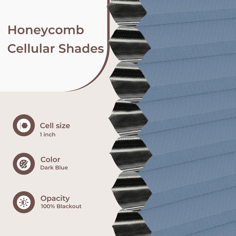 Allesin Cellular Shades Cordless Blackout Honeycomb Blinds for Indoor Windows, Thermal Insulated Window Shades Noise Reduction, Easy to Install, Perfect for Bedroom/Living Room, Blue 29" W x 64" H - Image 4