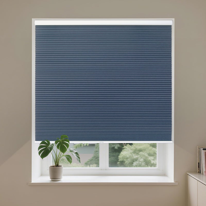 Allesin Cellular Shades Cordless Blackout Honeycomb Blinds for Indoor Windows, Thermal Insulated Window Shades Noise Reduction, Easy to Install, Perfect for Bedroom/Living Room, Blue 29" W x 64" H - Image 1