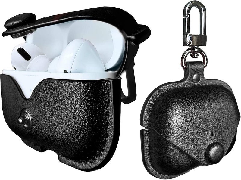 Printme Compatible for Airpods Pro 2nd Generation Case Cover, PU Leather Case Cover Protective Case with Keychain for New Airpods Pro 2 Case 2022 [Front LED Visible] (Black) - Image 1