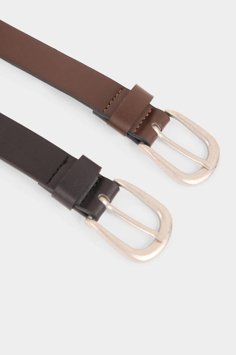 ديفاكتو Man Oval Buckle Faux Leather Dual Classic Belt