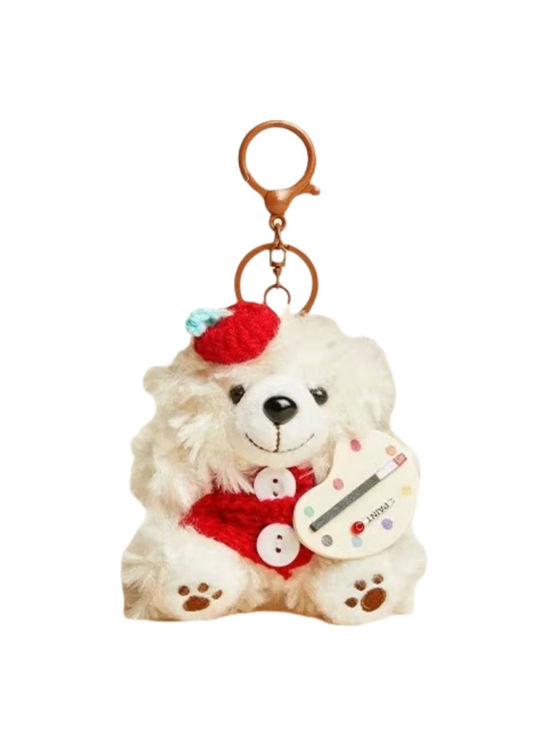 Bear Keychain, Plush Bear Gift, Cute Keychain, Bear Lover Gift, Backpack Accessories, Bag Ornaments (Sweater Painter Bear - Red)  - Image 1