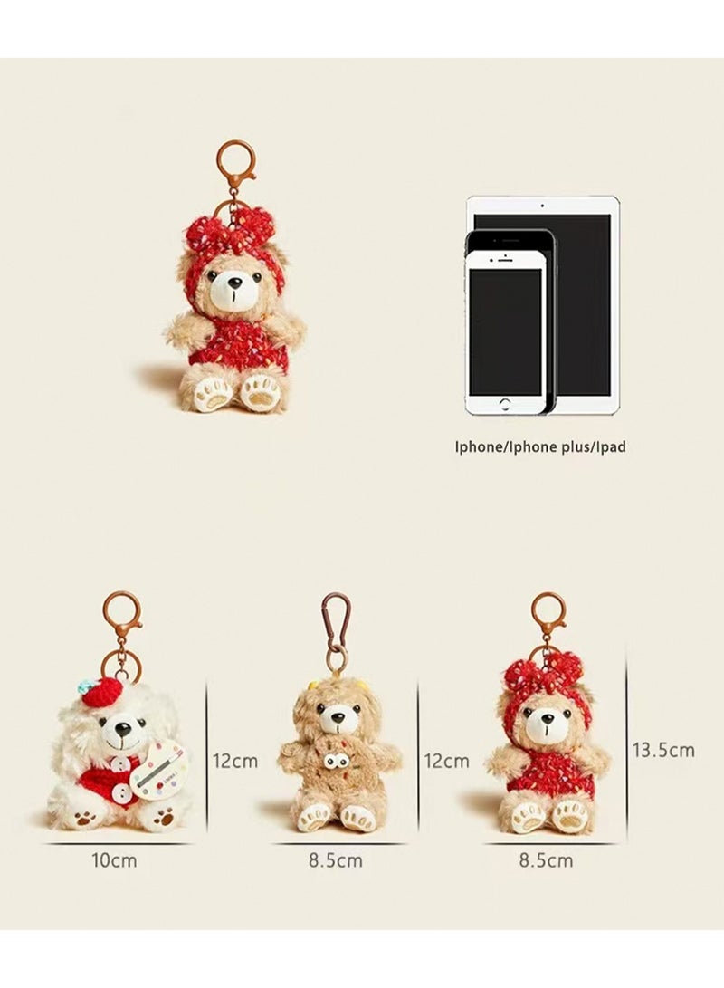 Bear Keychain, Plush Bear Gift, Cute Keychain, Bear Lover Gift, Backpack Accessories, Bag Ornaments (Sweater Painter Bear - Red)  - Image 2