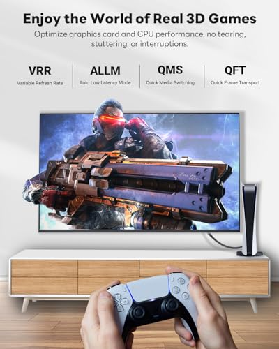 Yauhody كابل HDMI 8K من Yauhody 2.1 بطول 35 قدم، 48Gbps سرعة فائقة، كابل HDMI عالي السرعة مع تغليف من النايلون (10K 8K@60Hz 4K@120Hz 144Hz)، HDCP 2.2&2.3، HDR10، 3D، eARC، ARC متوافق مع الشاشة/التلفزيون/البلو راي/PS5 (35 قدم) - Image 3