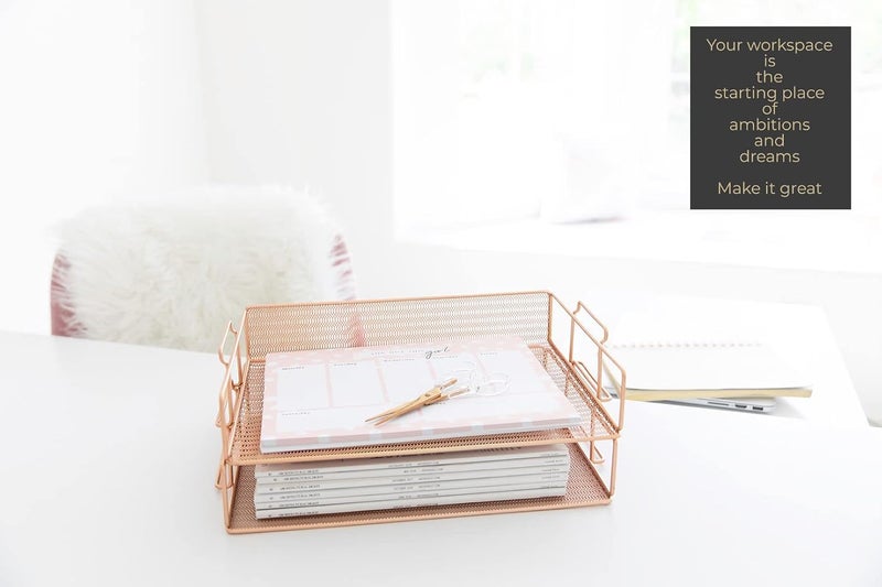 Blu Monaco Rose Gold Mesh Paper Tray - Set of 2 - Image 2