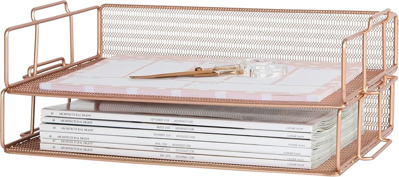 Blu Monaco Rose Gold Mesh Paper Tray - Set of 2 - Image 1