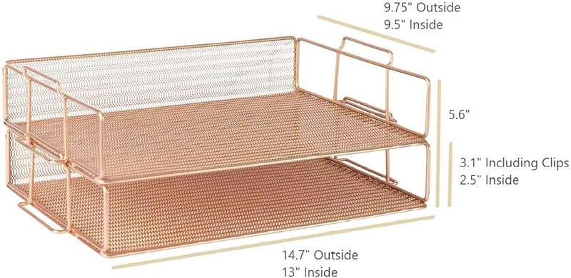 Blu Monaco Rose Gold Mesh Paper Tray - Set of 2 - Image 5