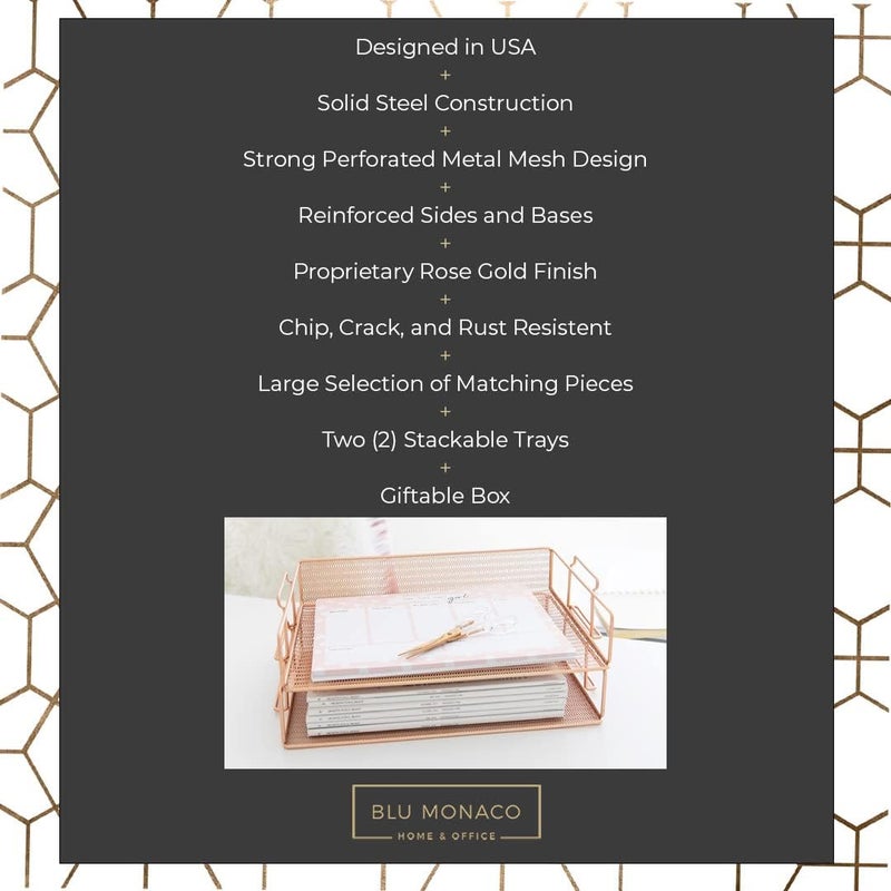 Blu Monaco Rose Gold Mesh Paper Tray - Set of 2 - Image 3