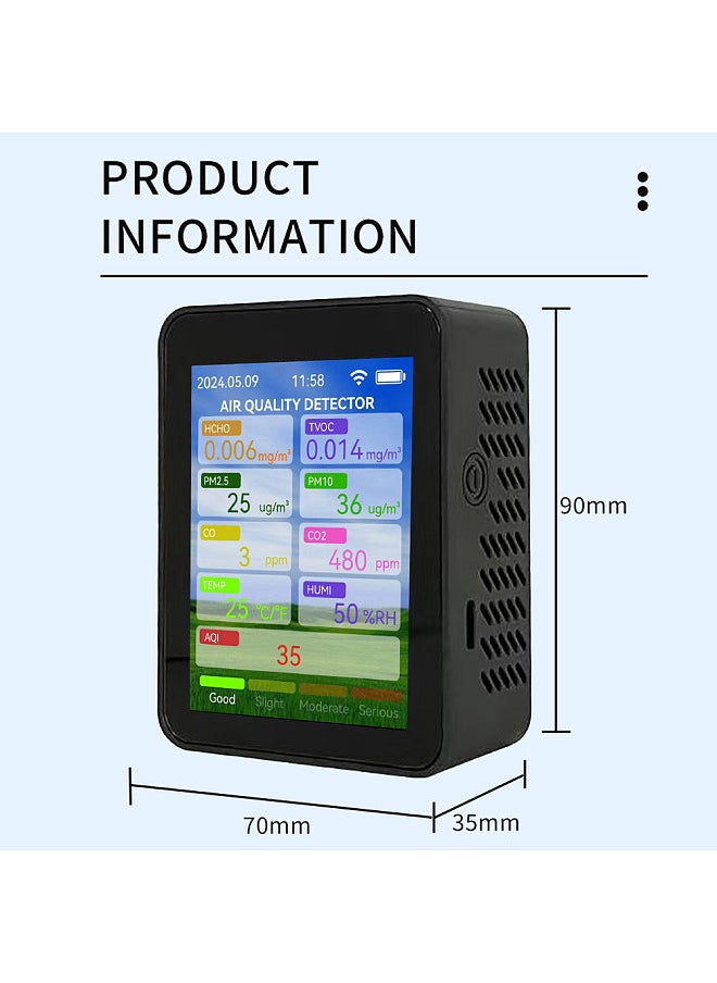 Generic Tuya WiFi Multifunctional Air Quality Meter Household HCHO TVOC Carbon Monoxide CO2 PM2.5 PM10 Tester Portable Temperature Humidity Detector 2.8-inch TFT Display  - Image 5
