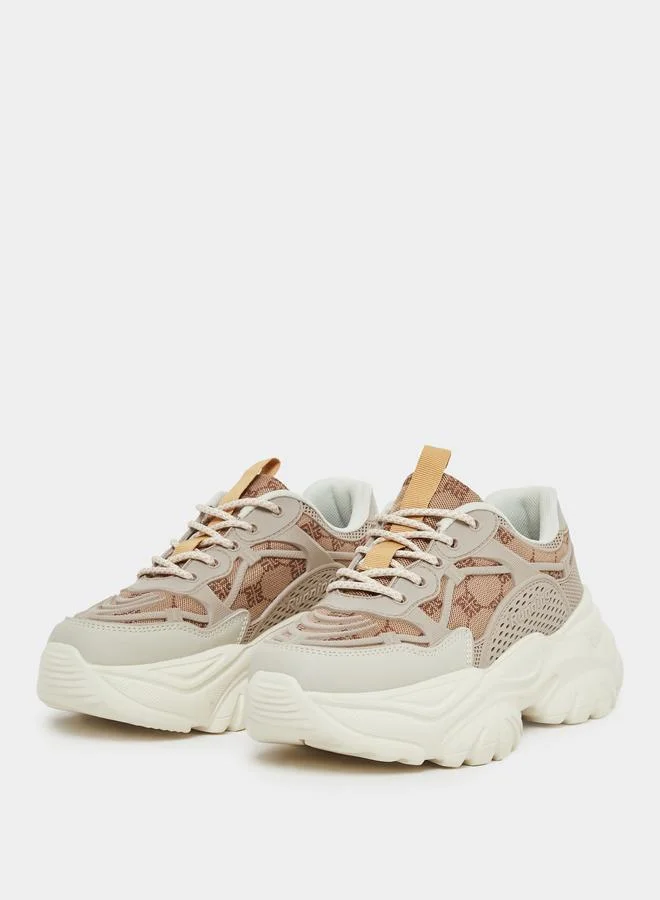 Styli Styli Embroidered Lace Up Chunky Sole Sneakers