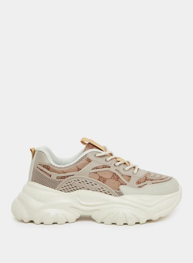 Styli Styli Embroidered Lace Up Chunky Sole Sneakers