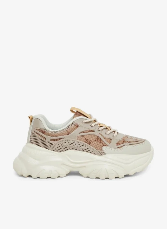 Styli Active Embroidered Lace Up Chunky Sole Sneakers