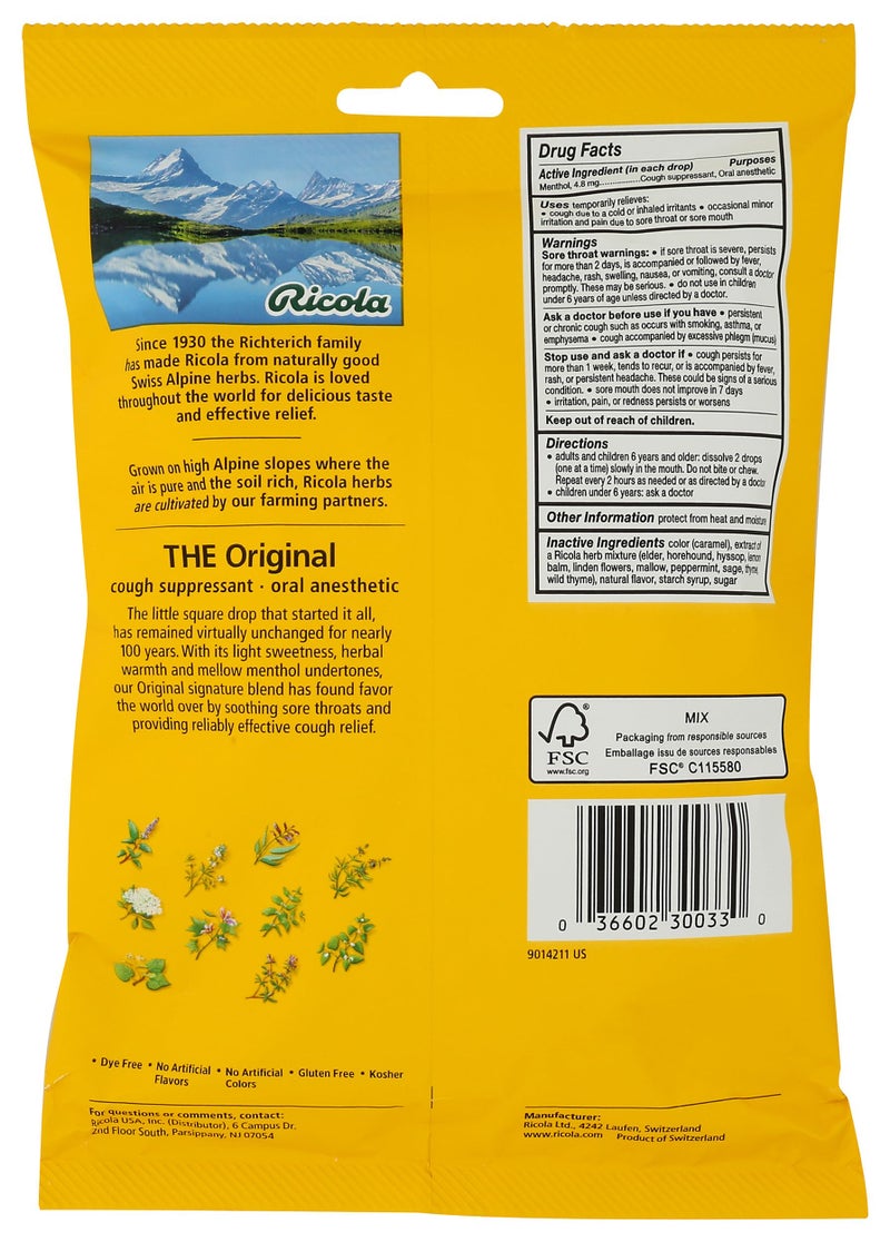 Ricola Original Herb Cough Drops, 45 Count, Cough Suppressant & Throat Relieving Drops with Naturally Sourced Menthol, Pleasing Herbal Taste for Coughs & Throat Irritation Symptom Relief - Image 2