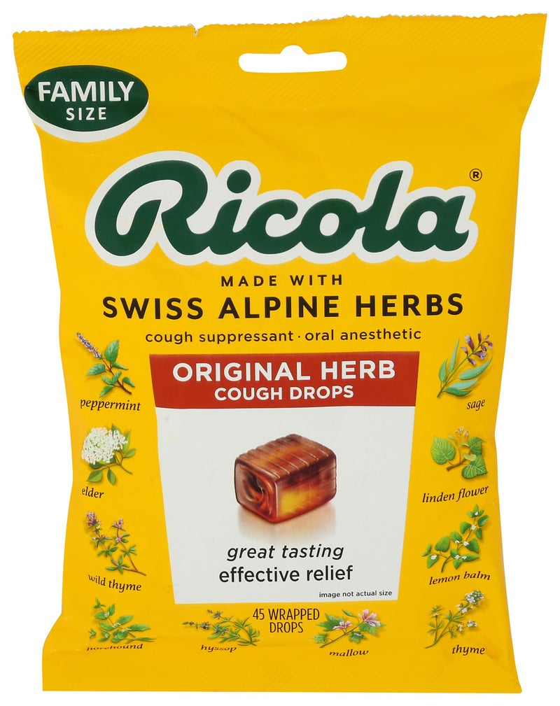 Ricola Original Herb Cough Drops, 45 Count, Cough Suppressant & Throat Relieving Drops with Naturally Sourced Menthol, Pleasing Herbal Taste for Coughs & Throat Irritation Symptom Relief - Image 1