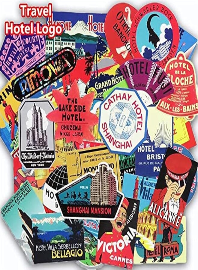 BestPicks Travel Theme Retro Style Snowboard Car Styling Sleigh Box Luggage Fridge Laptop Toy Vinyl Decal (55 Pieces) 