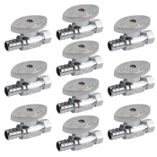 Hourleey 10 Pack Straight Stop Valve Water Shut Off Valve 12 PEX x 38 OD Compression QuarterTurn Chrome Plated Brass Valve for Faucets and Toilets - Image 1