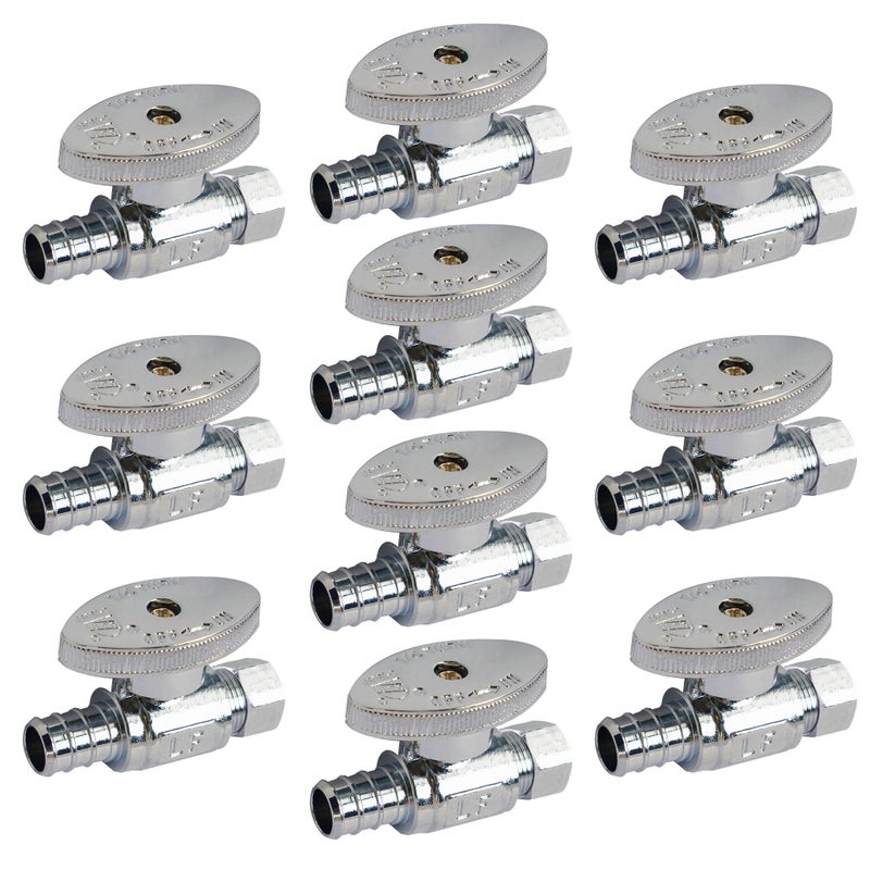 Hourleey 10 Pack Straight Stop Valve Water Shut Off Valve 12 PEX x 38 OD Compression QuarterTurn Chrome Plated Brass Valve for Faucets and Toilets - Image 2