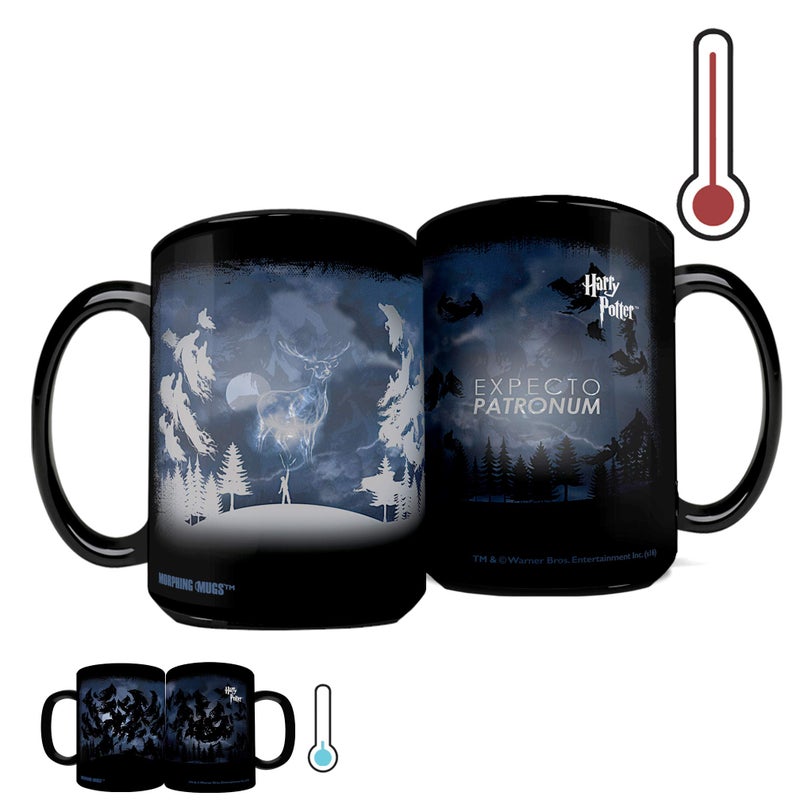 Morphing Mugs Harry Potter Expecto Patronum Spell 16 oz Large Ceramic Heat Sensitive Clue Mug Full image revealed when HOT liquid is added