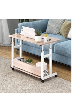 Golden Home Office Desk, Height Adjustable Laptop Table with Shelf, Portable Small Computer Desk with Rolling Wheel, Modern Side Table for Work Study Reading,Stable and Durable, 80 * 40 * 60-90cm. (white maple)  - Image 1
